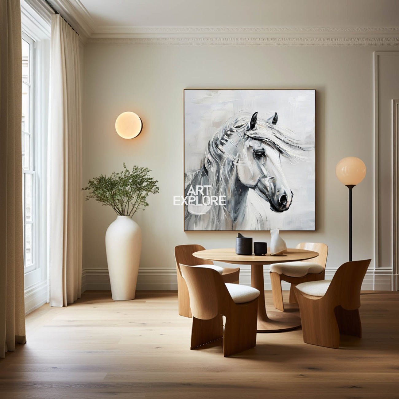 Large White Horse Portrait Wall Art Horse Oil Canvas Art Extra Large White Horse Wall Art For Sale