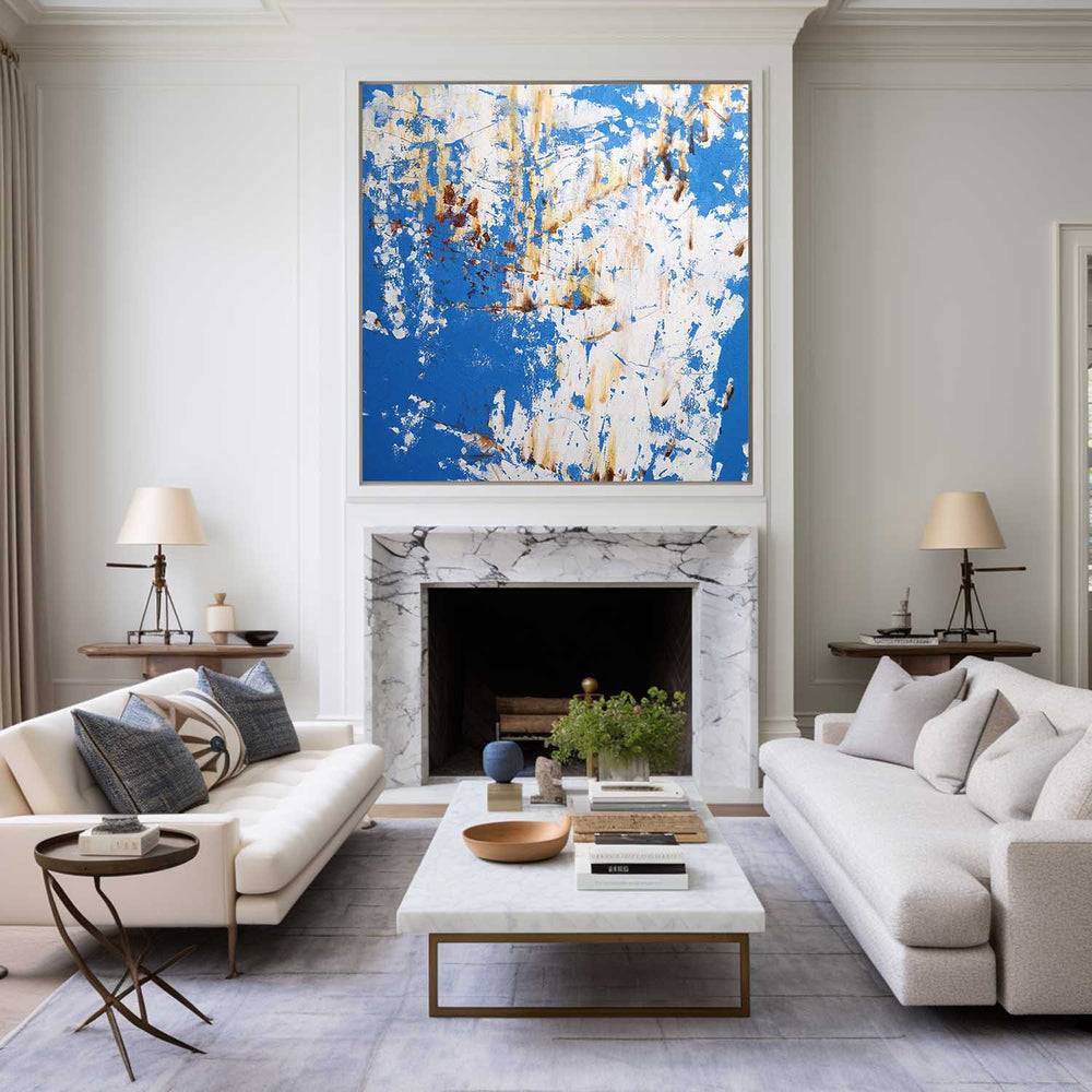 Sky Blue Art Painting Pure Blue Abstract Art Blue Bauhaus Painting Modern Wall Art For Livingroom