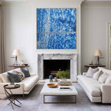 Large Blue Pollock Wall Art Bauhaus Painting Square Abstract Wall Art Original Canvas Art For Sale