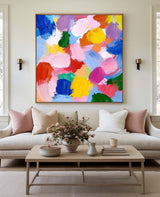 Large Colorful Bauhaus Painting Square Abstract Wall Art Rich Textured Canvas Art For Livingroom