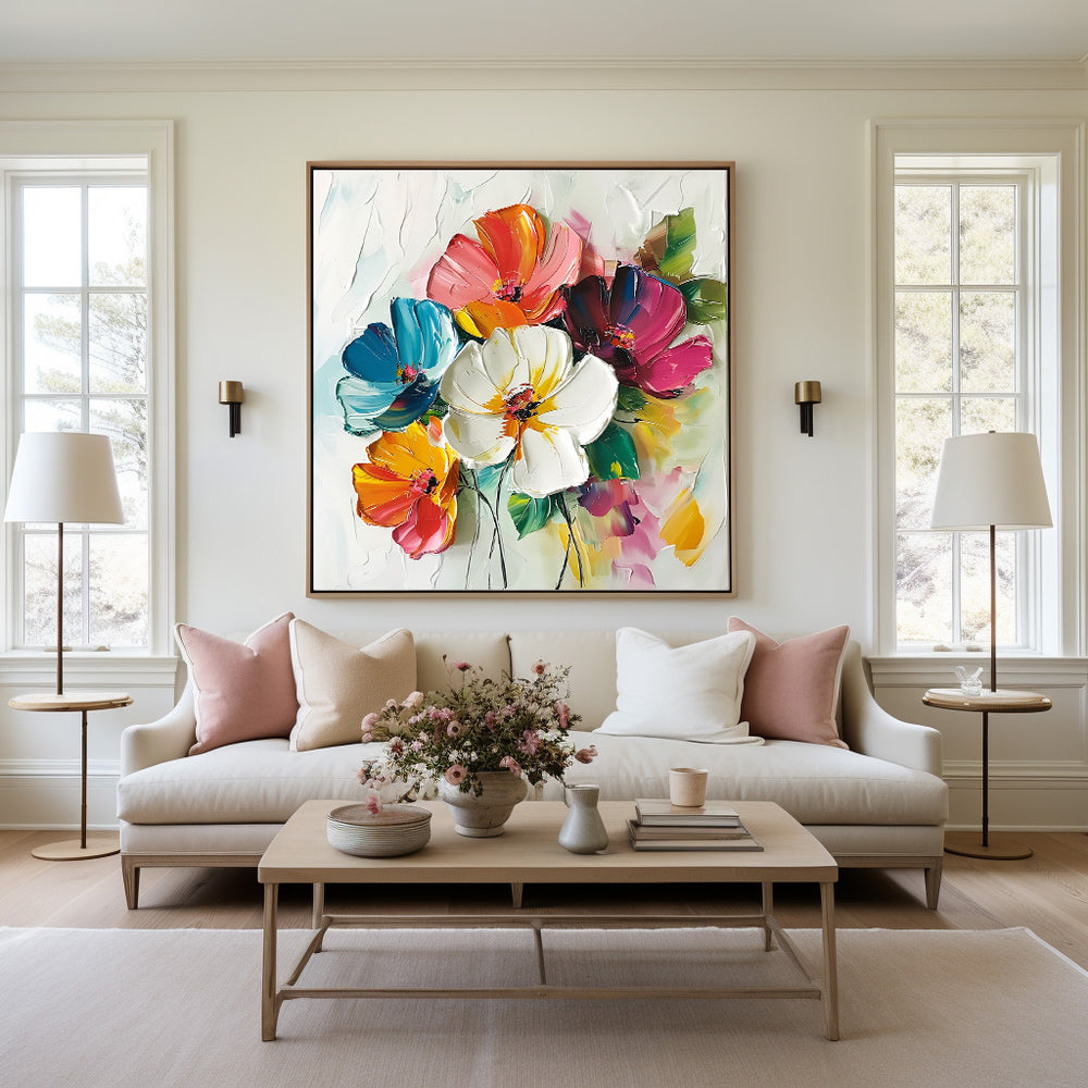 Large 3D Flowers Canvas Modern Colourful Custom Artwork Art Boho Wall Art For Livingroom