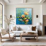 Green Pond Painting Beautiful Lotus Plaster Painting Rich Textured Artworks Canvas Art For Livingroom