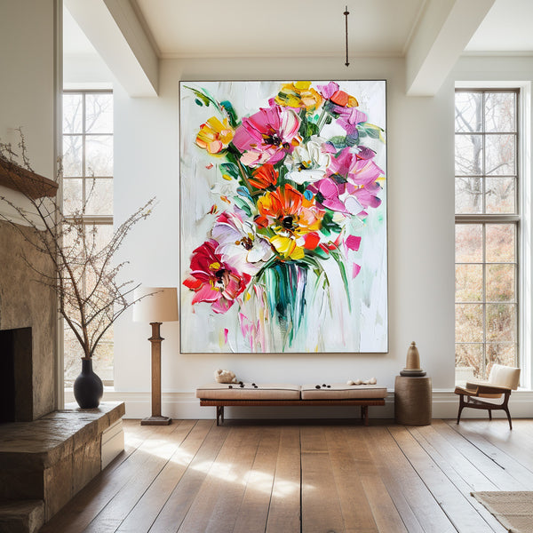 Big Wall Decor  Abstract Flowers Painting Abstract Textured Canvas Art Boho Wall Art 