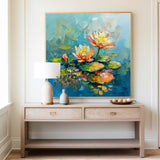 Green Pond Painting Beautiful Lotus Plaster Painting Rich Textured Artworks Canvas Art For Livingroom