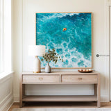 Abstract Modern Green Ocean Painting A people Floating in the Blue Green Sea Original Hand Painted Floating in the Ocean Acrylic Painting Art