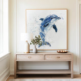 Large Original Abstract Blue Dolphin Oil Painting On Canvas Modern Animal Dolphin Art Wall Art Minimalist Apartment Baby Room Decor