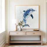 Large Original Abstract Blue Dolphin Oil Painting On Canvas Modern Animal Dolphin Art Wall Art Minimalist Apartment Baby Room Decor