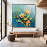 Green Pond Painting Beautiful Lotus Plaster Painting Rich Textured Artworks Canvas Art For Livingroom