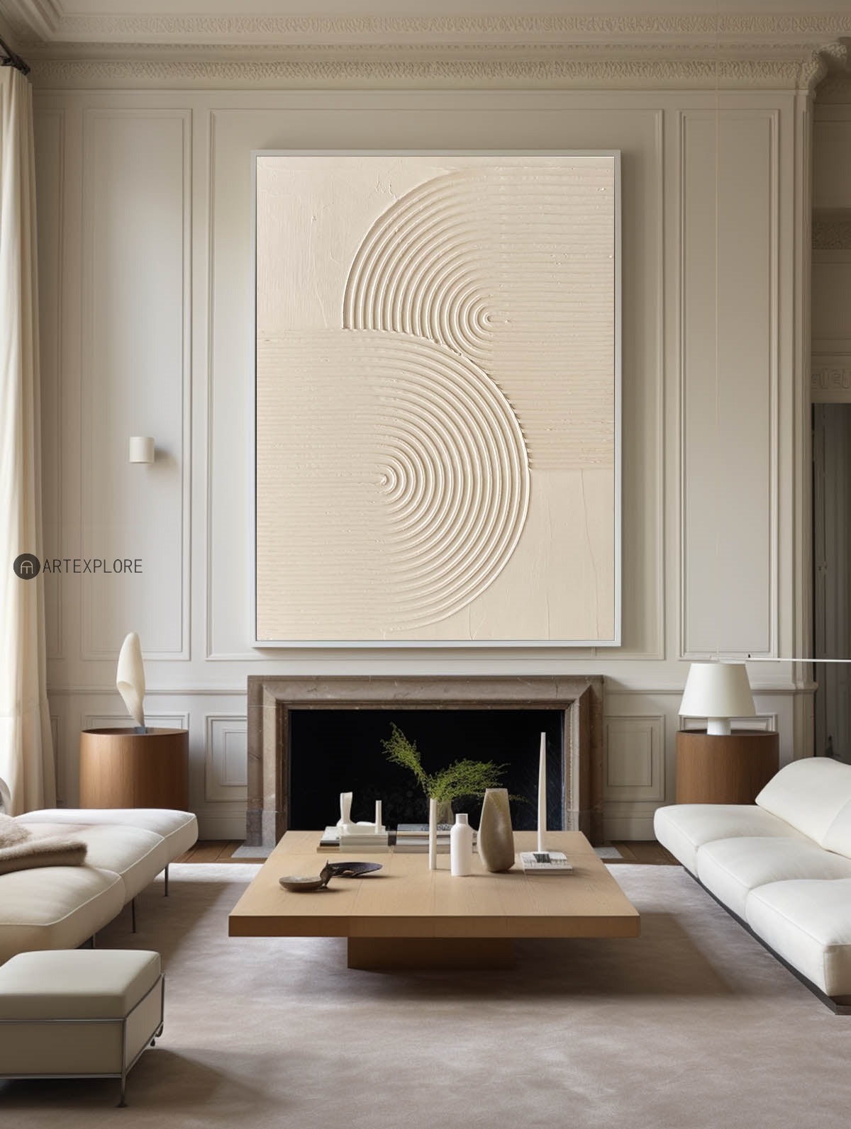 Largr Beige Rich Textured Painting,Minimalist Pure Beige Abstract Handmade Wall Art,Mid Century Wall Art Vintage