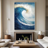 Large Vertical Blue Ocean Wave Paintings Blue Sea Wall Art Handmade Blue Textured Wall Art