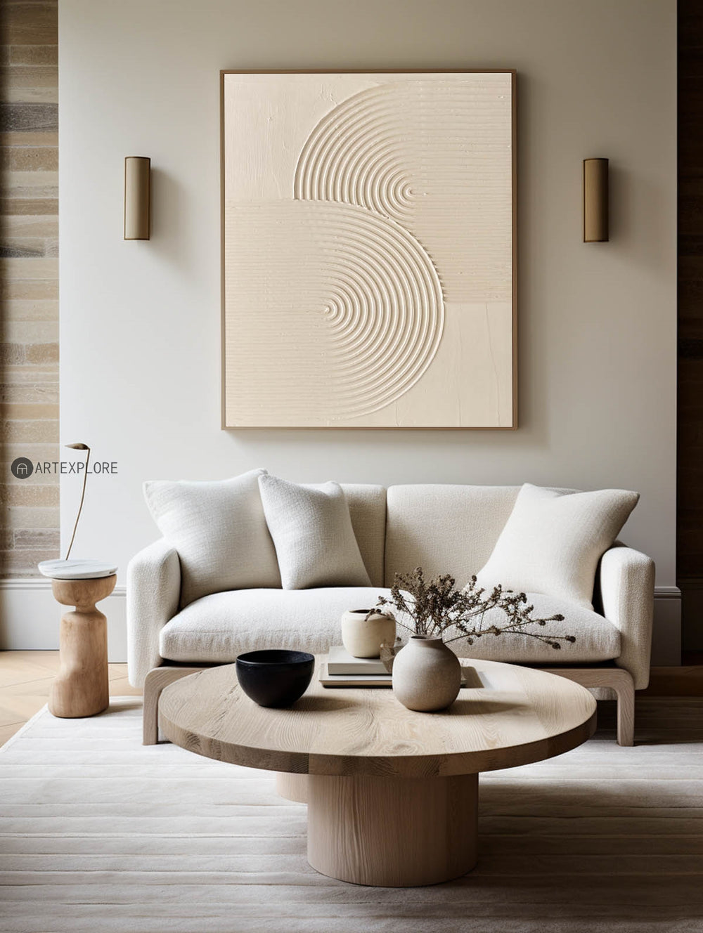 Largr Beige Rich Textured Painting,Minimalist Pure Beige Abstract Handmade Wall Art,Mid Century Wall Art Vintage