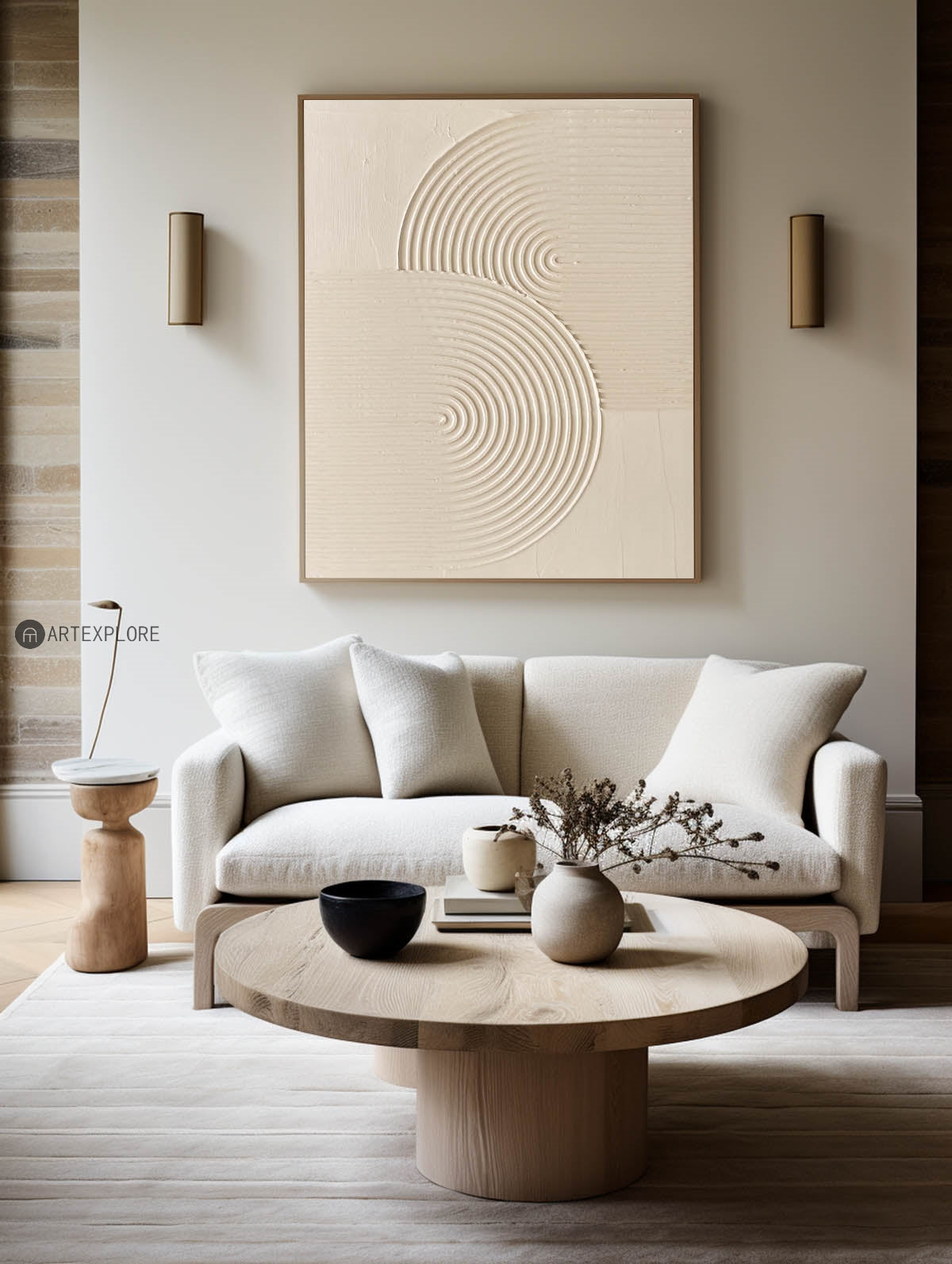 Largr Beige Rich Textured Painting,Minimalist Pure Beige Abstract Handmade Wall Art,Mid Century Wall Art Vintage