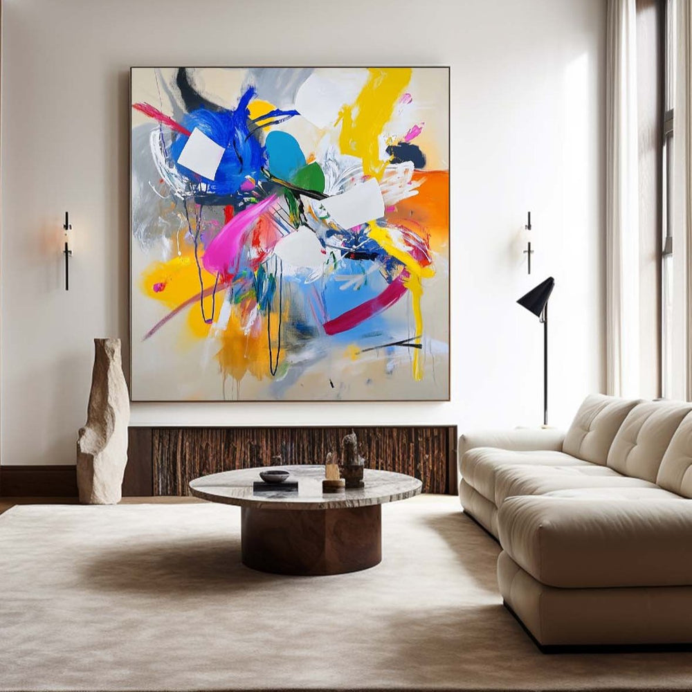 Colorful Bauhaus Painting Square Abstract Bauhaus Wall Art Rich Textured Canvas Art For Livingroom