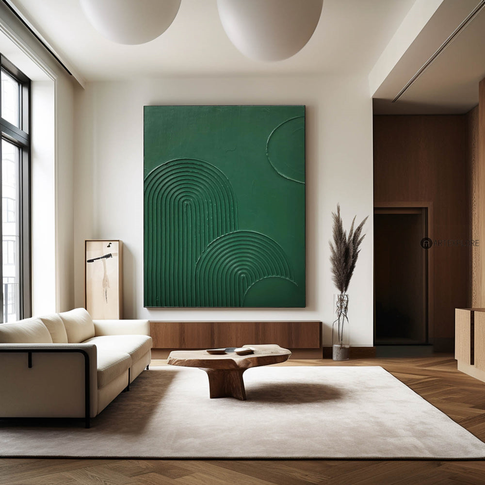 Largr Green Rich Textured Painting,Minimalist Pure Green Abstract Handmade Wall Art,Green Art Deco Artwork