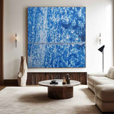 Large Blue Pollock Wall Art Bauhaus Painting Square Abstract Wall Art Original Canvas Art For Sale