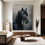 Large Black Horse Oil Painting Wild Horse Canvas Wall Art Black Steed Painting For Sale