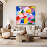 Large Colorful Bauhaus Painting Square Abstract Wall Art Rich Textured Canvas Art For Livingroom