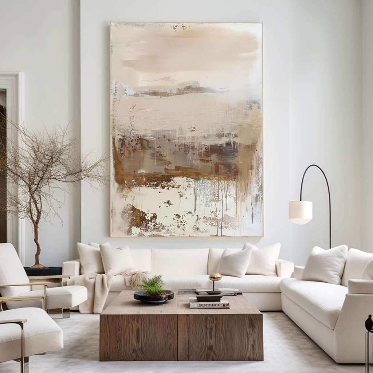 Wabi-sabi Beige Abstract Painting on Canvas Large Biege Wall Art Modern Beige Minimalist Wall Art