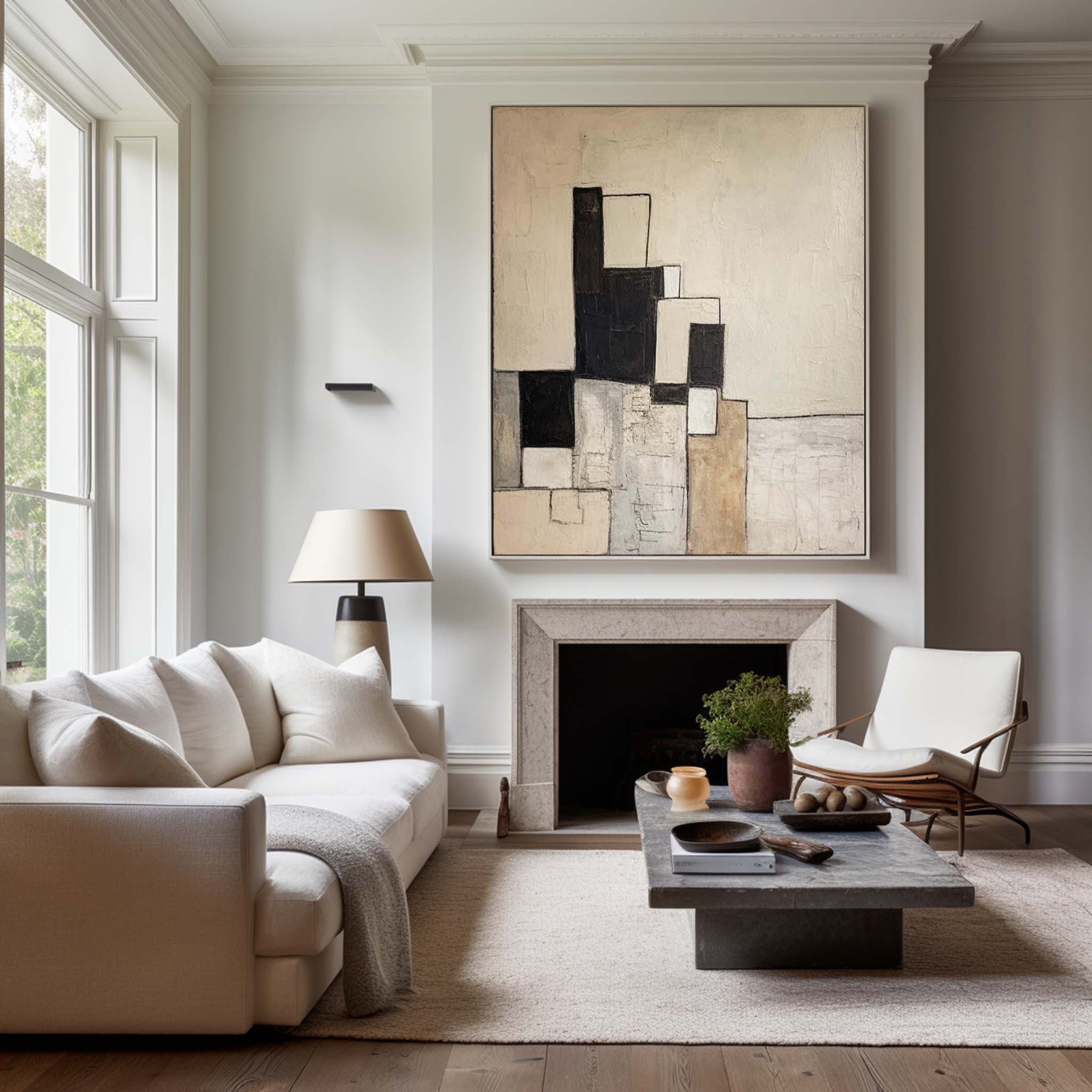 Modern Black And Beige Abstract Canvas Wall Art Earth Tone Minimalist Art Minimalist Painting