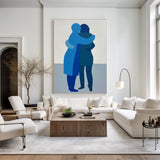 Large Blue Abstract Painting Lovers Figure Oil Painting On Canvas Lovers Painting For Sale