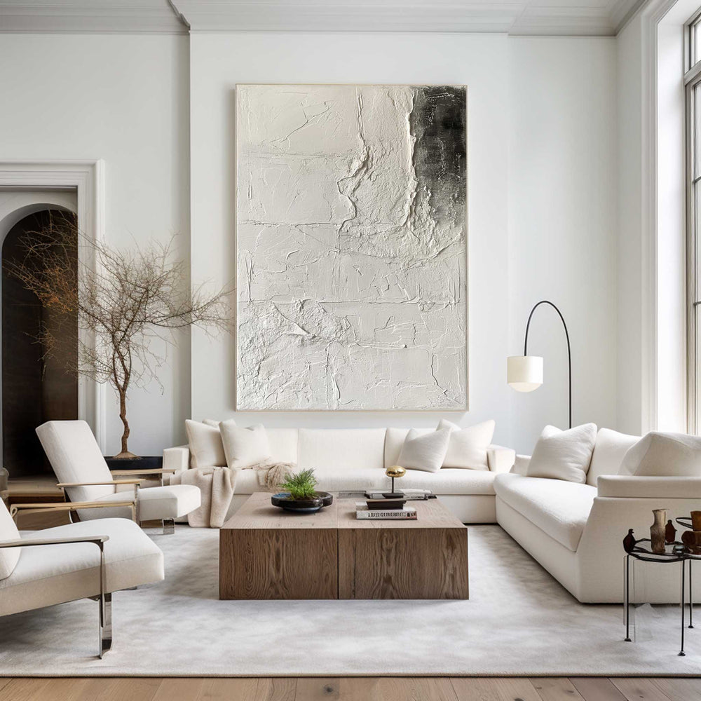 Black And White Abstract Painting, Black White Minimalist Painting, Black White Canvas Wall Art