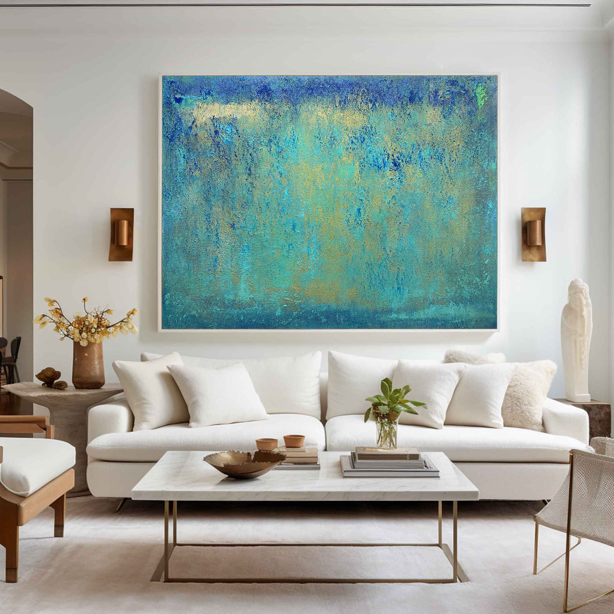 Green Textured Abstract Wall Art Large Canvas Artworks Modern Acrylic Painting For Home Decor