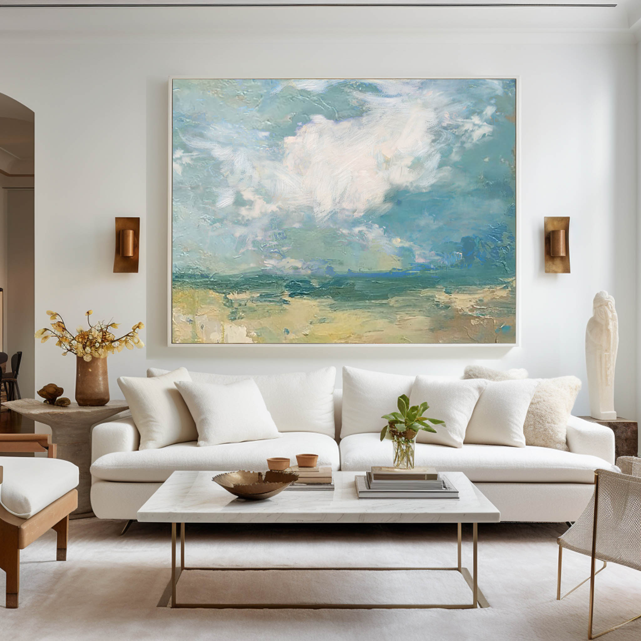 Abstract Seascape Paintings Horizontal Modern Beach Art Beach Scene Canvas Art