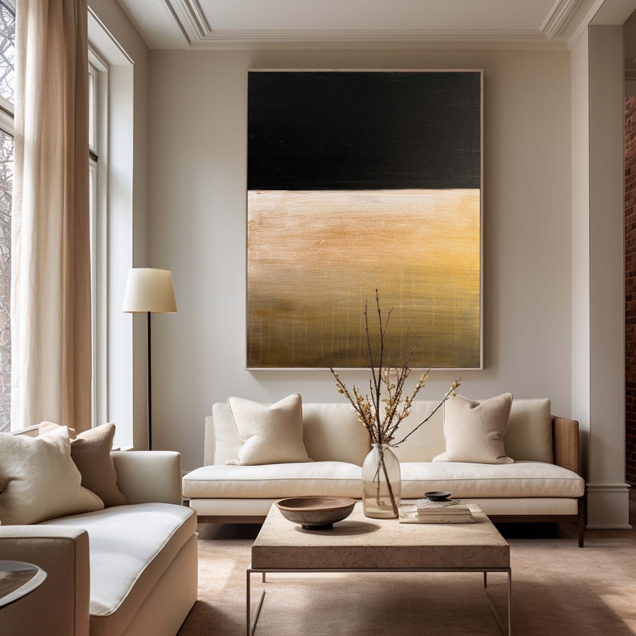 Modern Black And Gold Minimalist Painting Large Abstract Acrylic Painting Canvas Wall Art For Sale