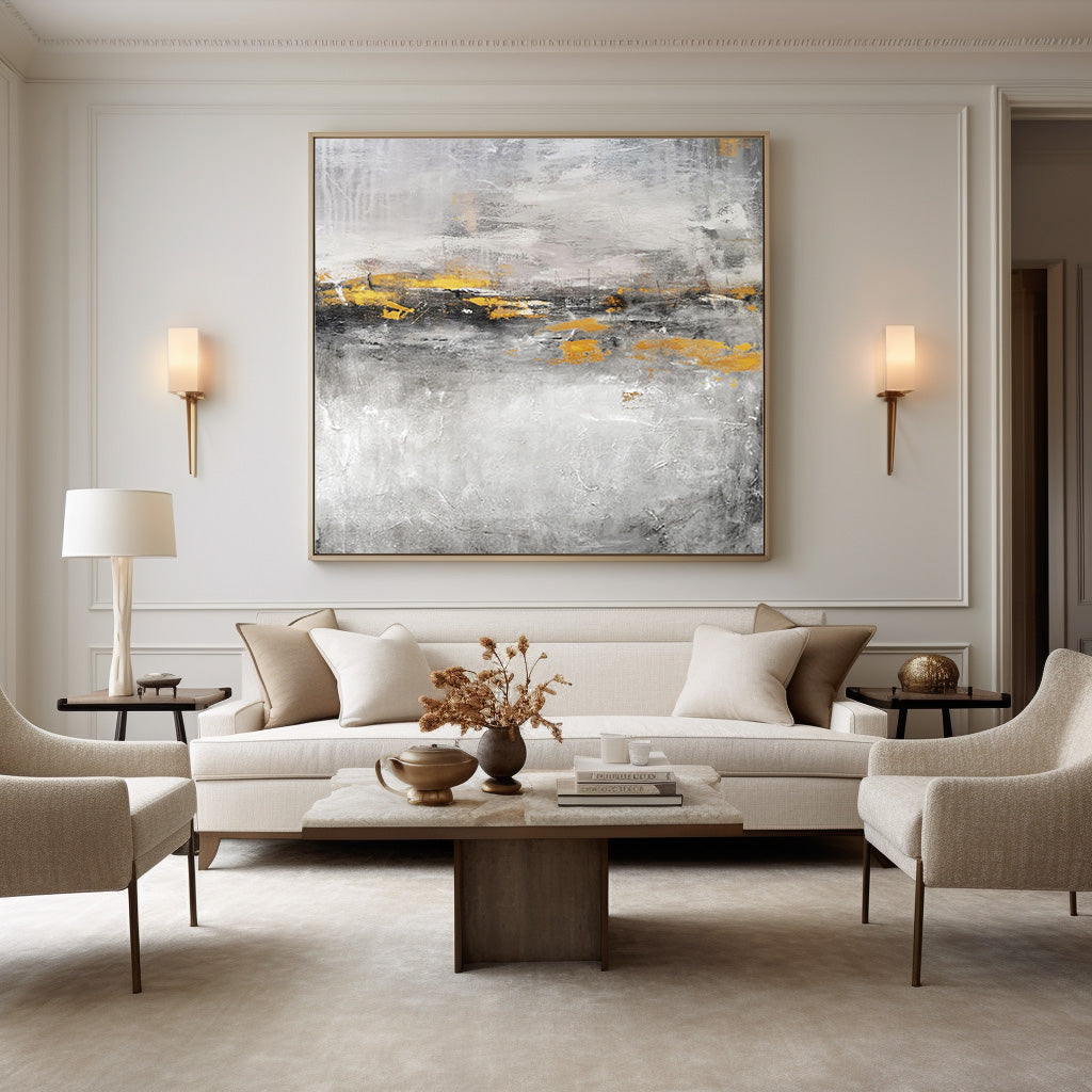 Black White Painting Large Gold Abstract Landscape Painting Modern Abstract Acrylic Canvas Art
