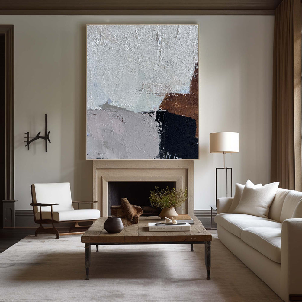 Grey Abstract Wall Art, Brown Abstract Canvas Wall Art, Large Abstract Acrylic Painting For Sale