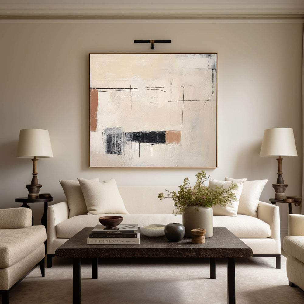 Black And Beige Abstract Painting Minimalist Art Large Horizontal Canvas Paintings For Sale