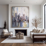 Abstract City Skyline Painting Big Modern Chicago Cityscape Art Urban Painting