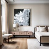 Black And White Wall Art Framed Dark Abstract Painting For Living Room