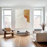 Abstract White And Gold Acrylic Oil Painting Minimalist White Art vertical Paintings For Wall Custom Artwork