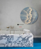 Circular Blue Wave And Ocean Painting Blue Wall Art Framed Painting Modern Abstract Art