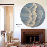 Circular Blue Wave And Ocean Painting Blue Wall Art Framed Painting Modern Abstract Art