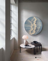 Circular Blue Wave And Ocean Painting Blue Wall Art Framed Painting Modern Abstract Art