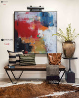 Red Abstract Canvas Art Modern Colorful Canvas Painting Red Square Canvas Painting