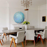 Modern Abstract Art Blue Wave And Ocean Painting Circular Wall Art Framed Painting