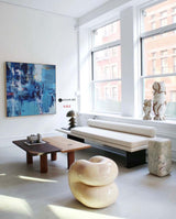 Large Blue Square Abstract Art Modern Blue Painting Abstract Framed Canvas Painting