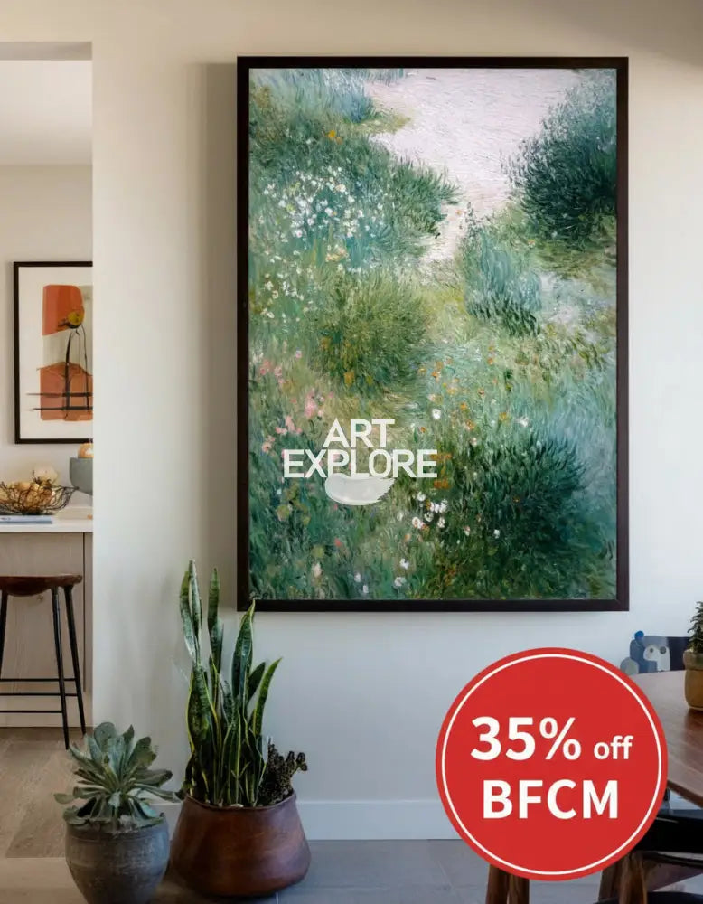 Serene Garden Path Oil Painting | Large Vertical Canvas for Modern Home | ArtExplore
