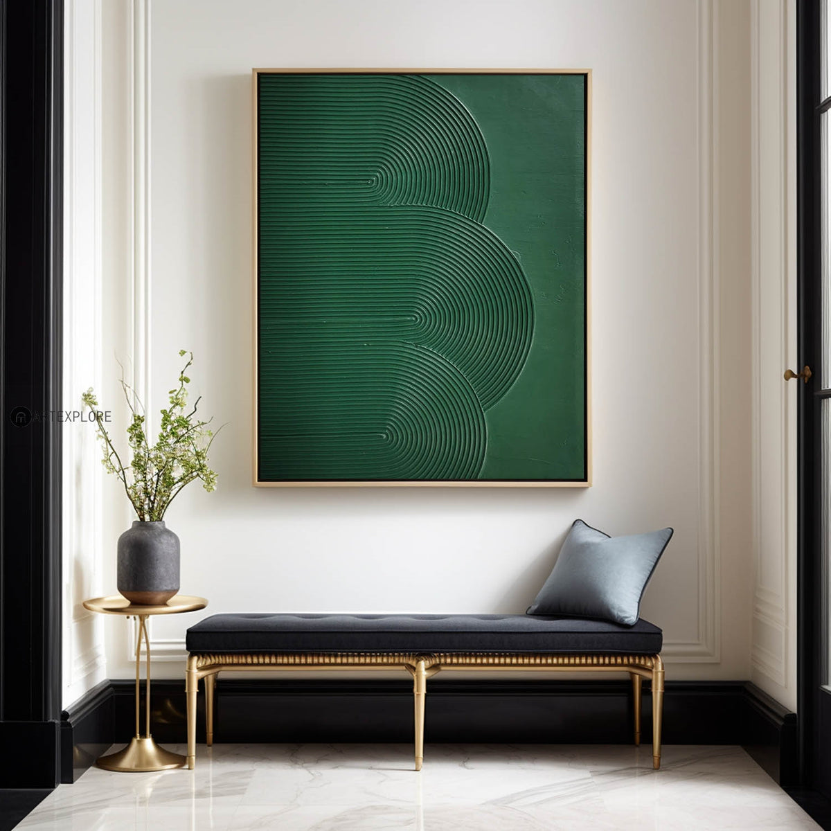 Modern Original Abstract Green Texture Wall Art,Canvas Green Thick Texture Oil Paintings,Light Luxury Vertical Green Hanging Painting