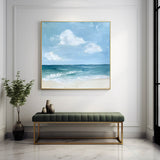 Modern Blue Seascape Oil Painting Large Textured Sea Canvas Art Blue Sea Wall Art For Livingroom