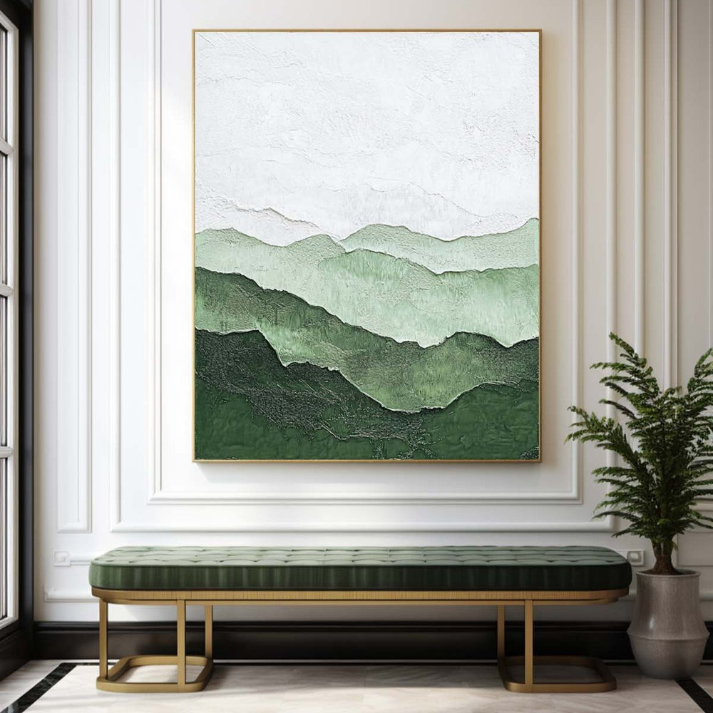 Green Mountain Texture Painting Lage Green Handmade Wall Art Minimalist Painting Vertical Painting