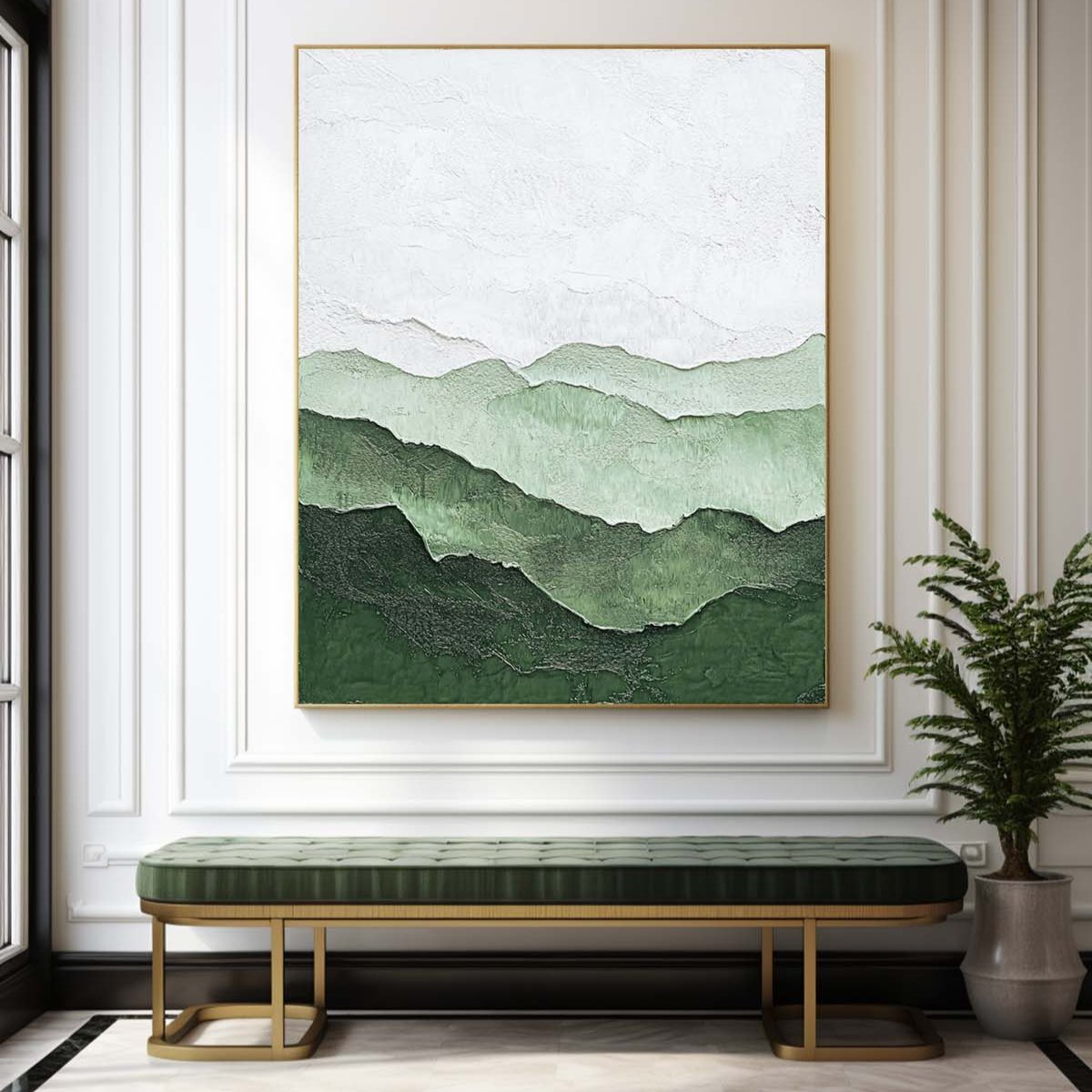 Green Mountain Texture Painting Lage Green Handmade Wall Art Minimalist Painting Vertical Painting