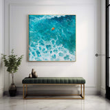 Abstract Modern Green Ocean Painting A people Floating in the Blue Green Sea Original Hand Painted Floating in the Ocean Acrylic Painting Art