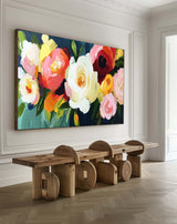 Large Colorful Flowers Textured Wall Art Bauhaus Painting Panoramic Canvas Wall Art For Livingroom