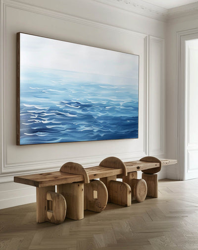 Large Blue Wave Art Oil Painting Horizontal Canvas Blue Ocean Paintings For Sale