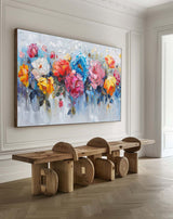 Large Colorful Flowers Wall Art Palette Knife Painting Modern Abstract Painting For Livingroom