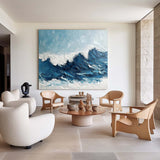 Navy Blue Ocean Wave Painting Rich Plaster Textured Wall Art Blue Ocean Painting Lvingroom Wall Art